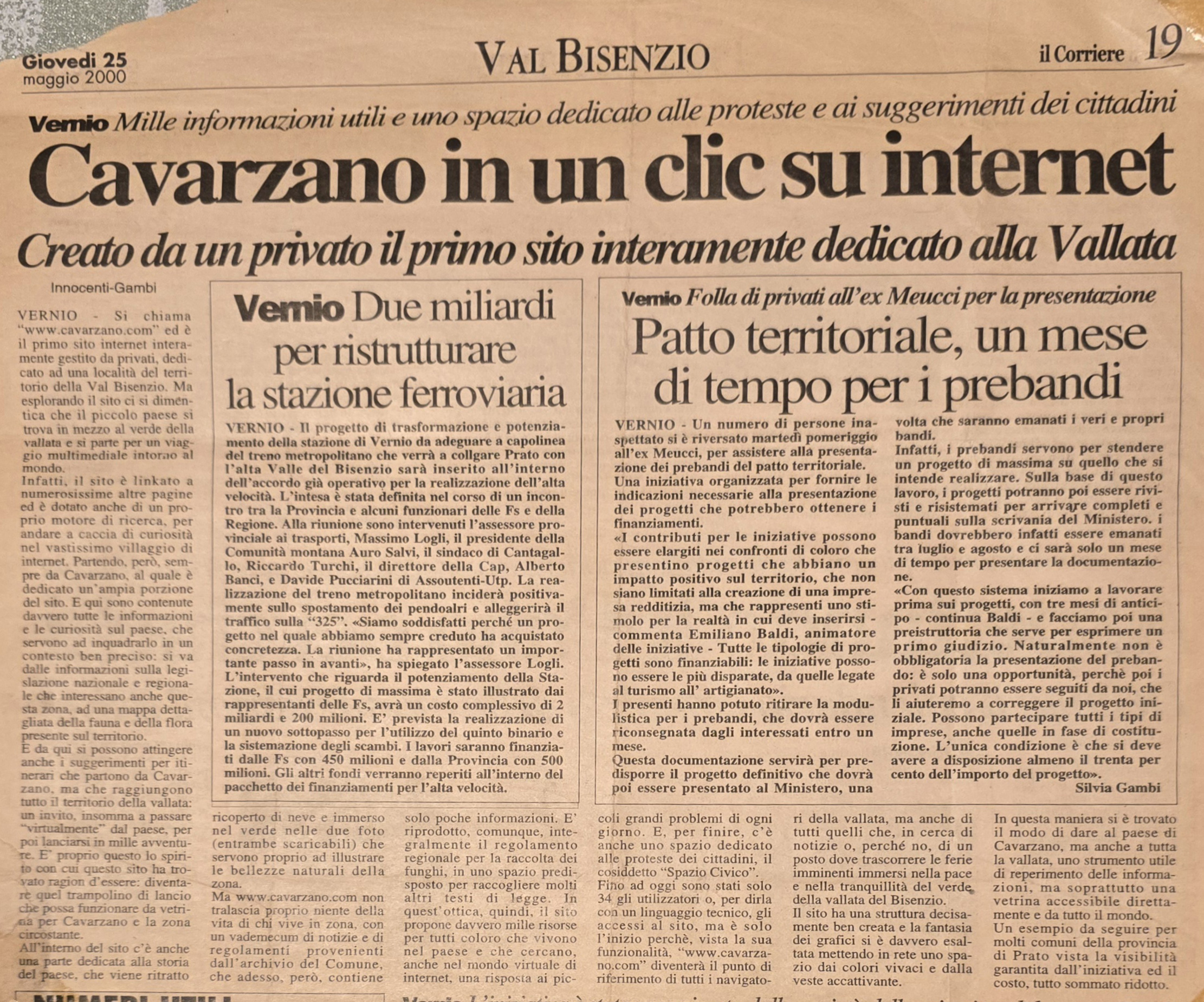 Ritaglio stampa: Cavarzano.com anno 2000